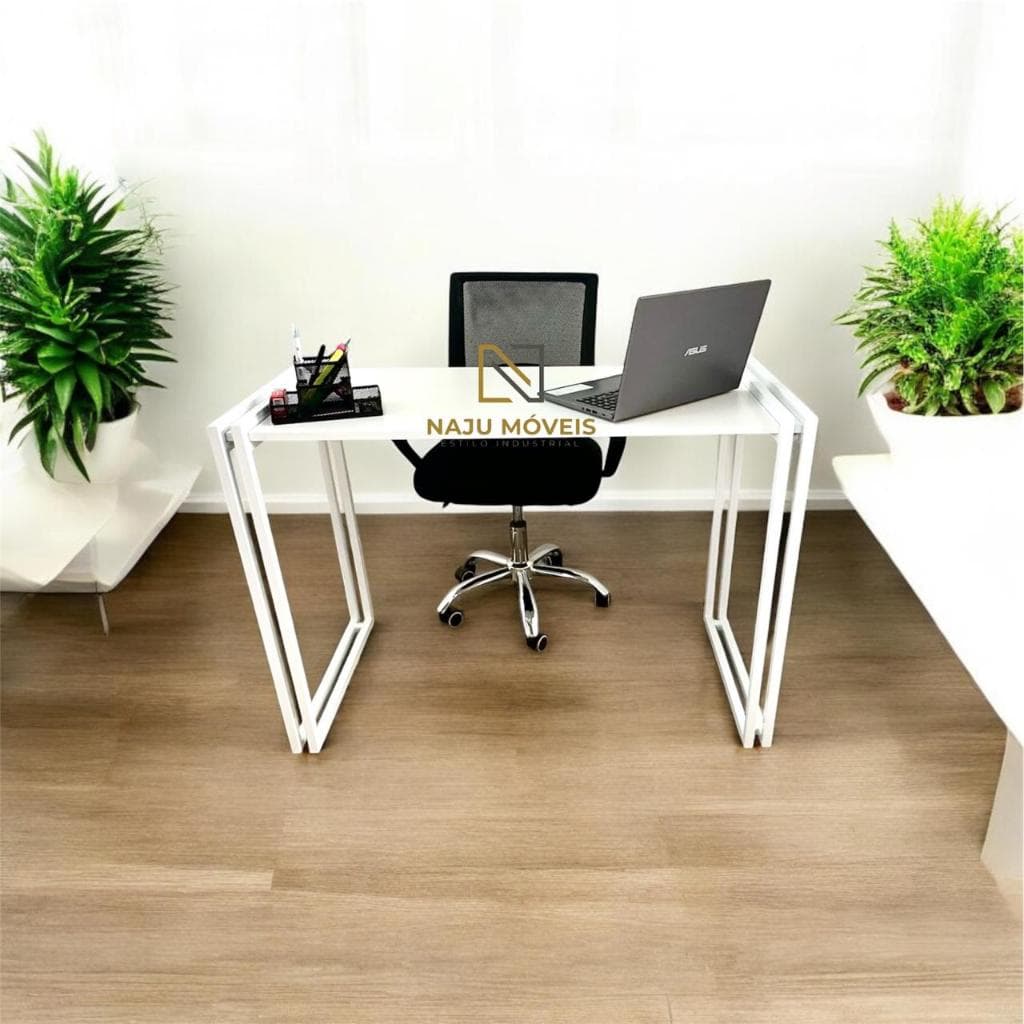 Mesa Escritório Industrial 110x55cm Pé Duplo Madeira MDF Mesa Computador Home Office
