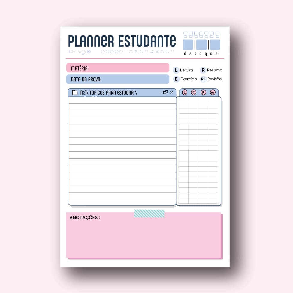 Planner do estudante | Tamanho A5 e destacável !