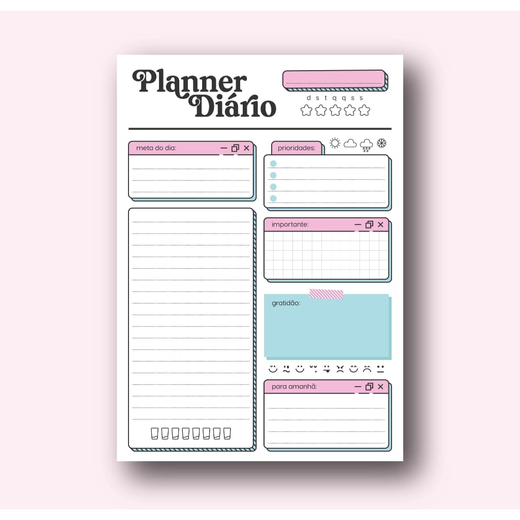 Planner Diário tamanho A5 | Bloco destacável