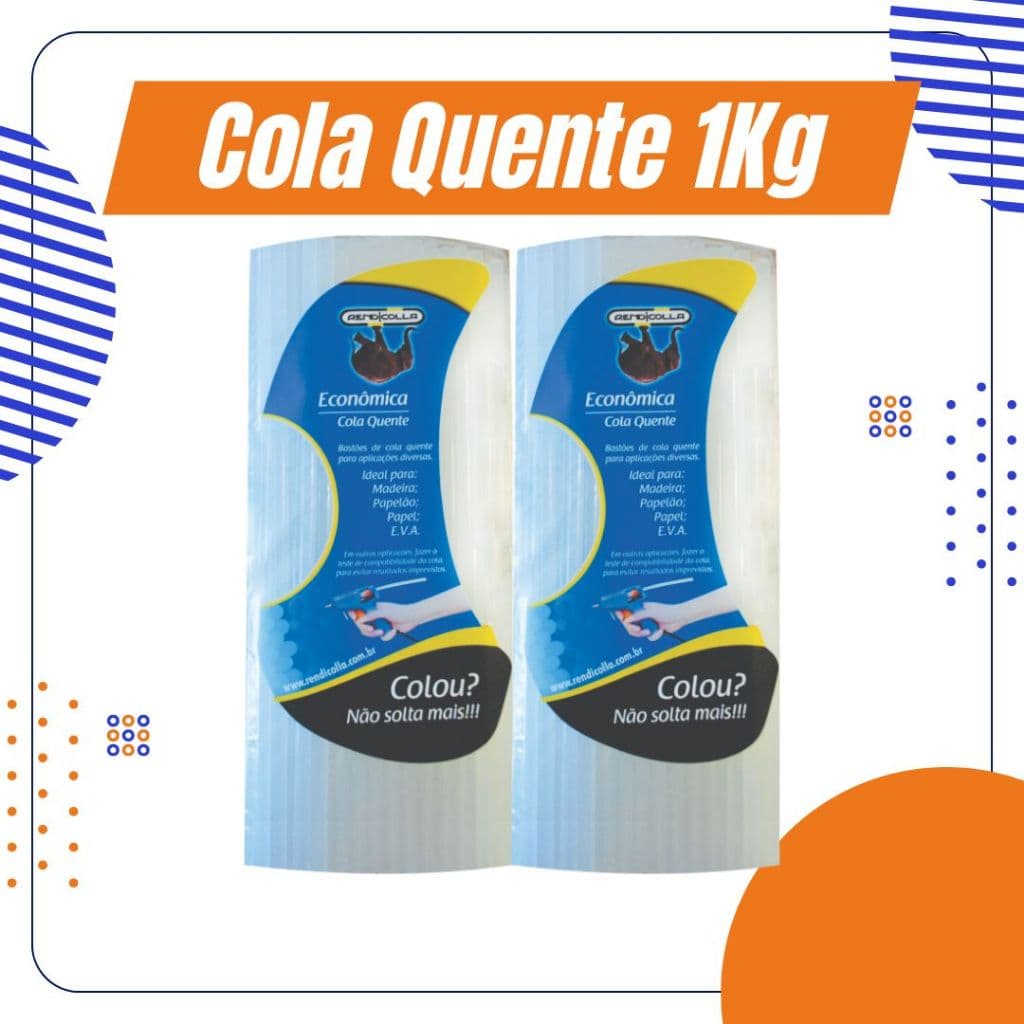 Cola Quente Rendicolla 1Kg Grossa Fina - Kit com Bastões de 11,2mm x 30cm