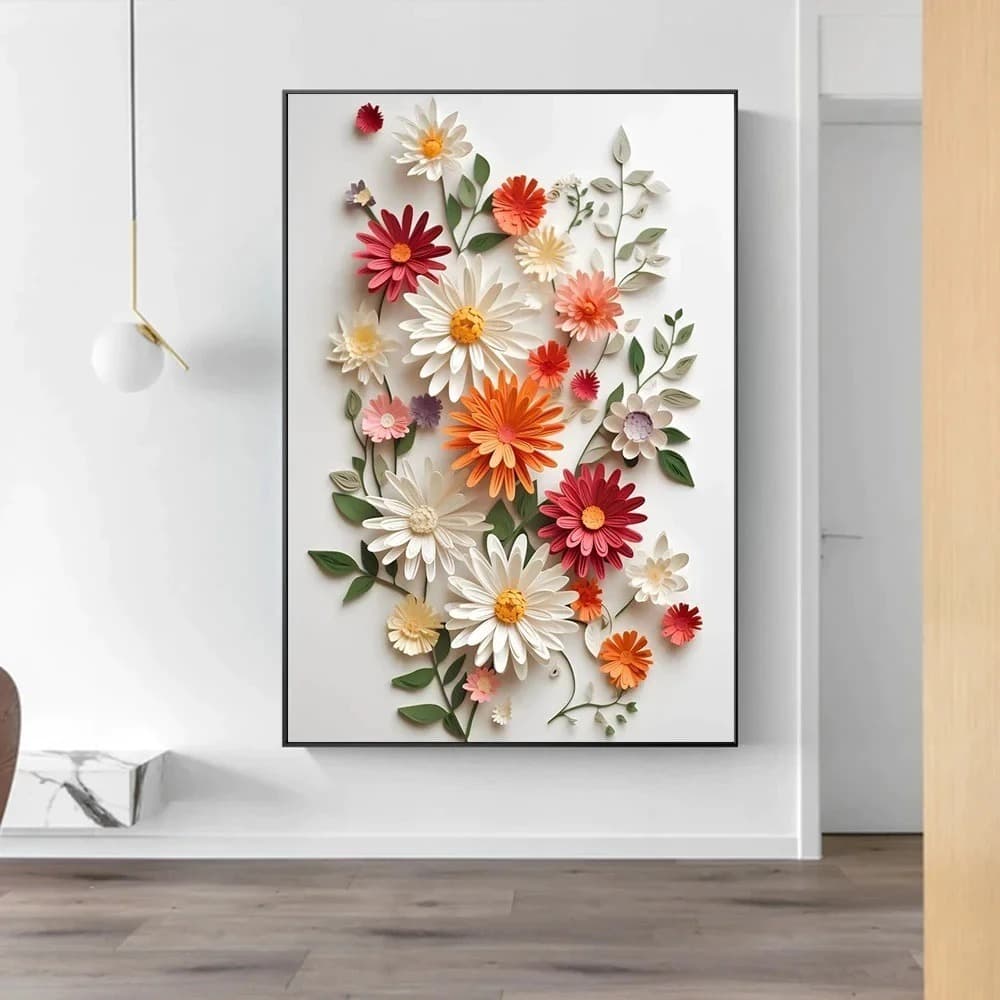 Quadro decorativo 1 peça 40x60 nórdico flores florido delicado coloridas moderno minimalista decoração para casa sala qu