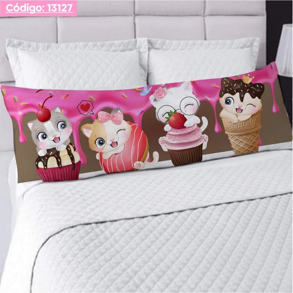 Travesseiro De Corpo Com Fronha Xuxão Fibra de Silicone Personalizado 1.25x0.45cm Gatinhos