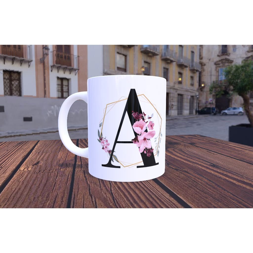 Caneca Personalizada Letra do Alfabeto Glamour de A a Z - Porcelana 325 ml Branca Personalizada