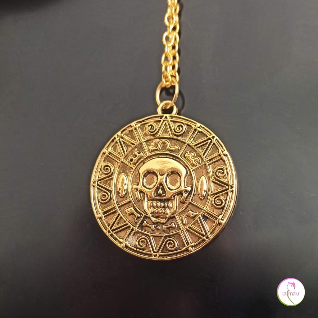 Colar Medalhão de Bijuteria Baseado em Piratas do Caribe Cor Dourado