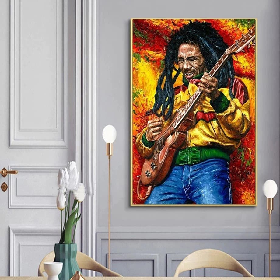 Quadro decorativo 1 peça 40x60 abstrato moderno colorido bob marley para casa sala quarto hall