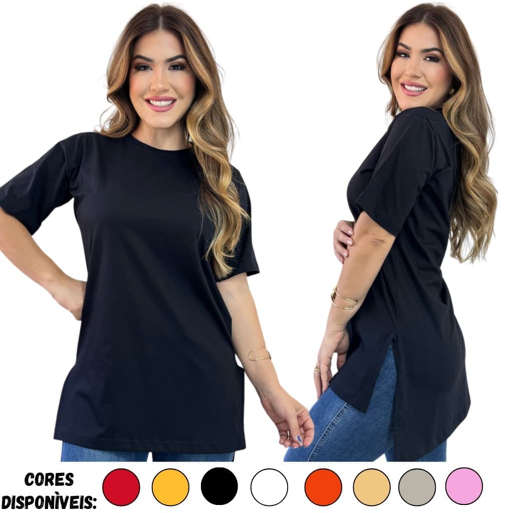 Camiseta Feminina Larga Blusa Oversized Tshirt Max Moderna Lisa 100% Algodão Menegotti
