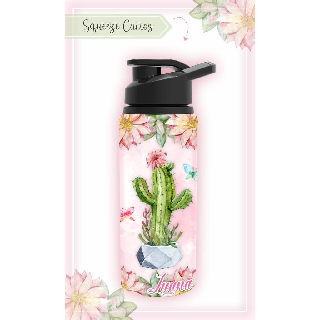 Garrafa Sport de ALUMÍNIO 750 ml - personalizada com nome - cactos - garrafinha de água
