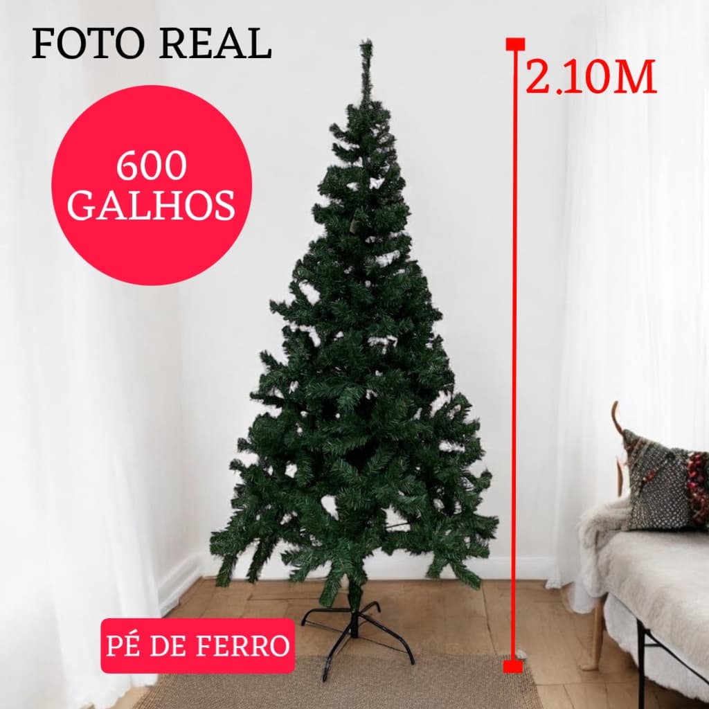 Arvore De Natal Luxo Pinheiro  2,10 Metro 600 Galhos Decoração  Pé De Ferro