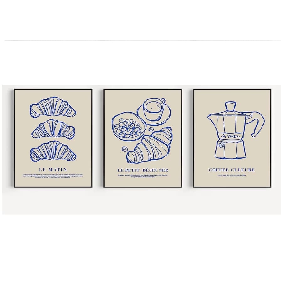 Quadros decorativos Retrô cozinha é para dança Cheers, disco ball, croissant (3 peças)