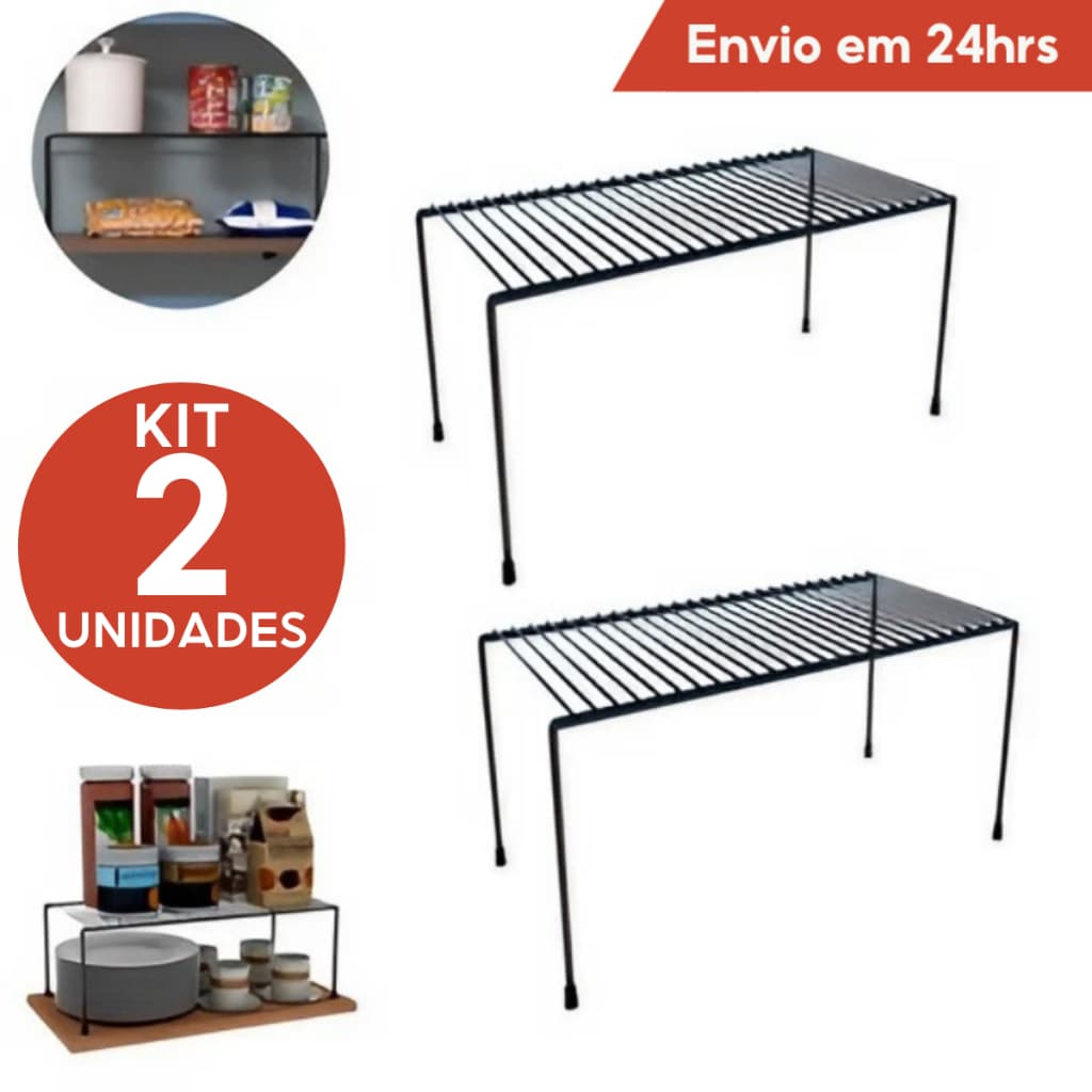 Kit 2 Organizadores de Armário Cozinha Médio 32cm Prateleira Aramado