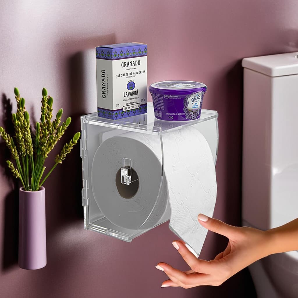 Suporte Acrílico Banheiro Transparente Porta Papel Higiênico