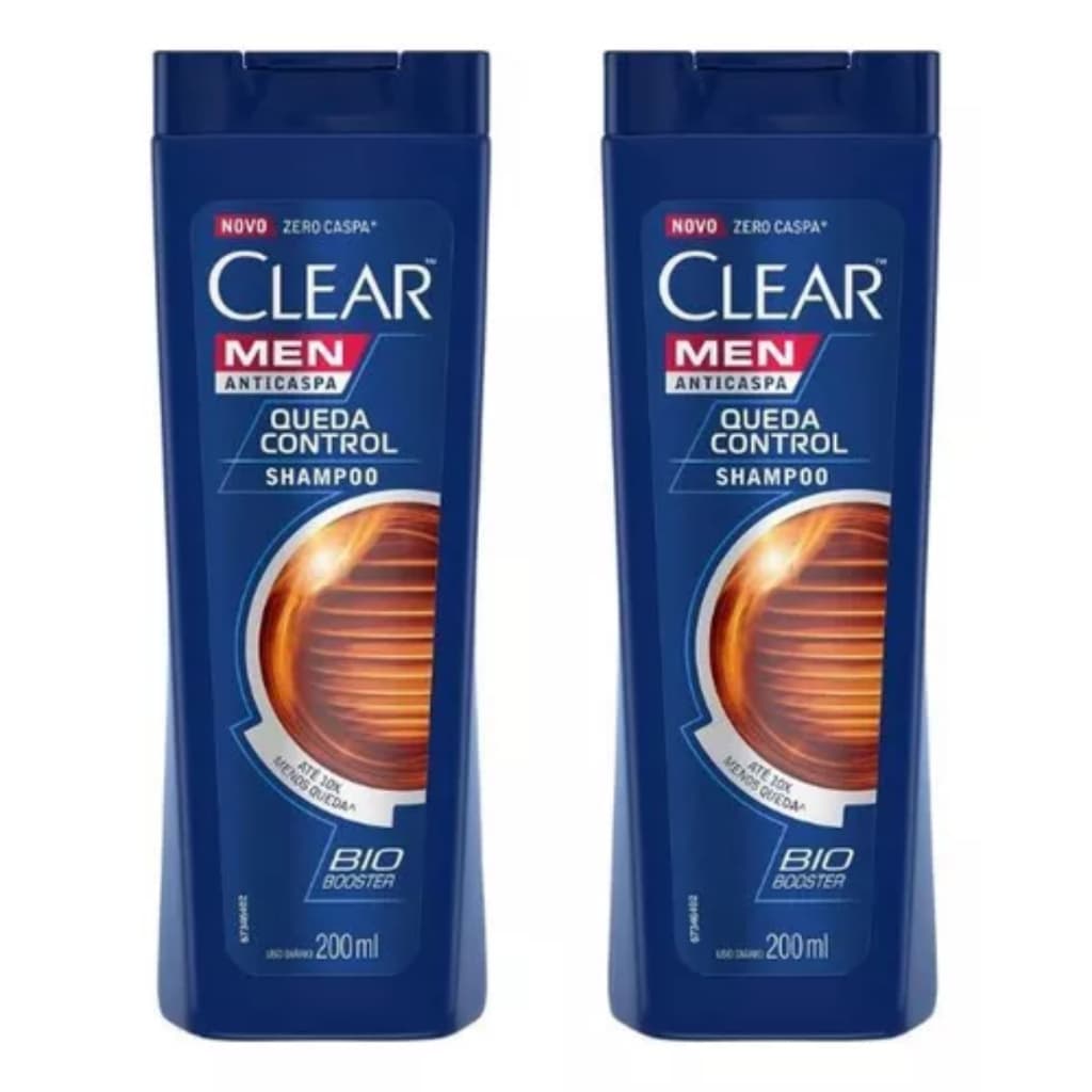 2 Unidades Shampoo Anticaspa Clear Men Queda Control 200ml