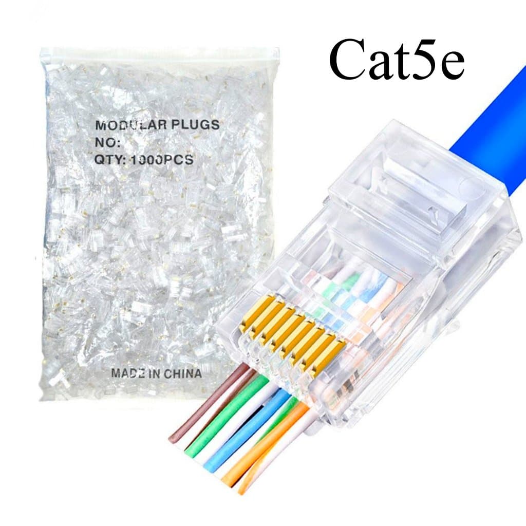 Kit 100 Conectores RJ45 Vazado Ez Crimp Banhado a Ouro
