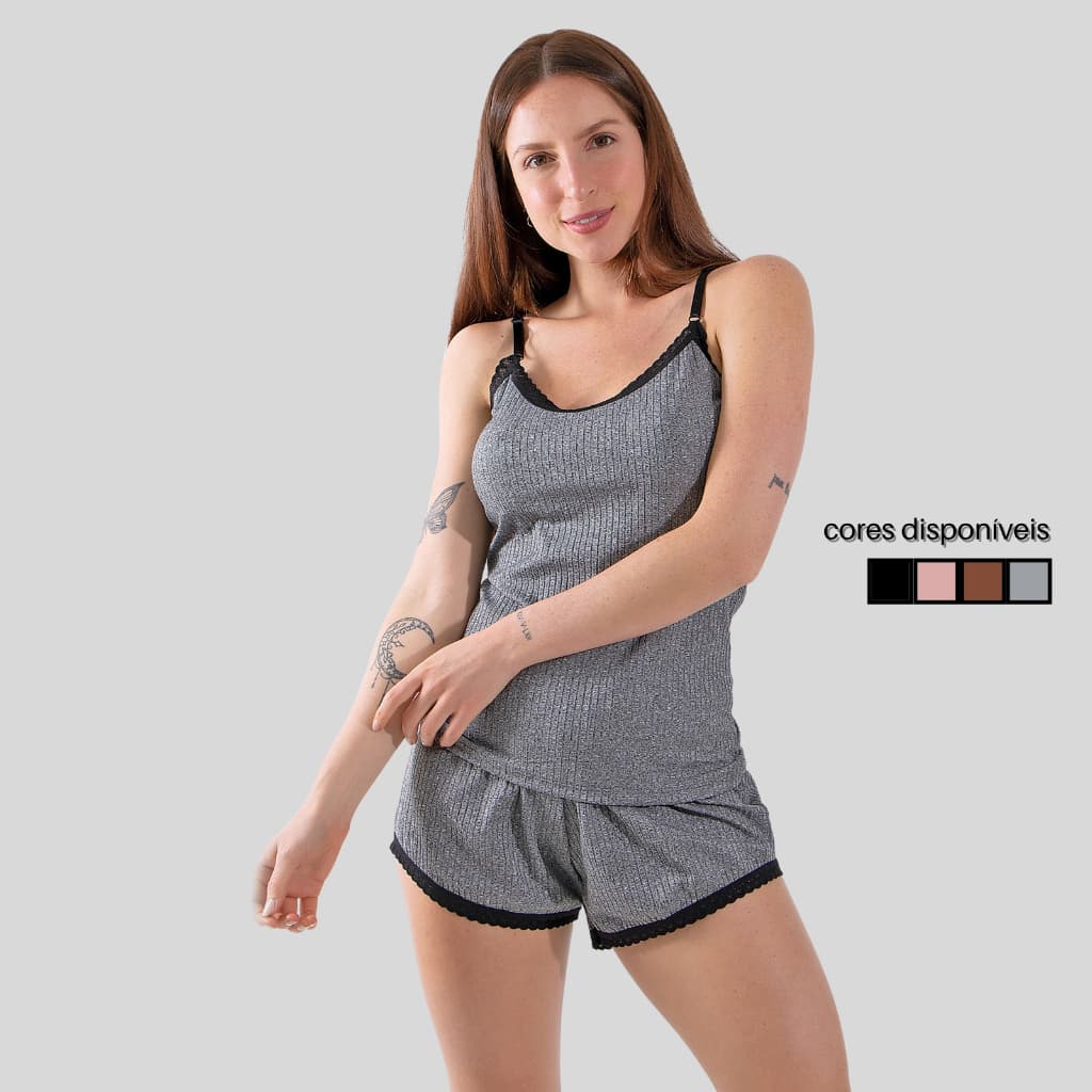 Baby Doll Ribana Canelado Confortável Linha Noite Feminino
