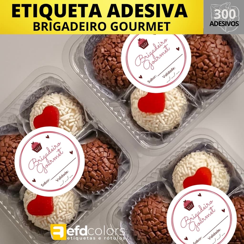 300 Adesivos Brigadeiro Gourmet  4X4cm