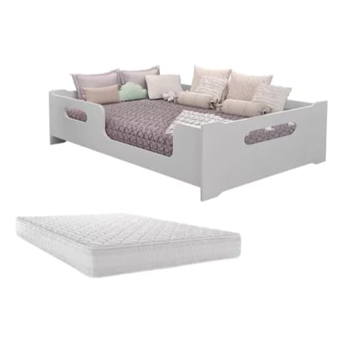 Cama Casal Montessoriana Moderna Com Colchão E Grade De Proteção Encanto Quarto Criança Luxo