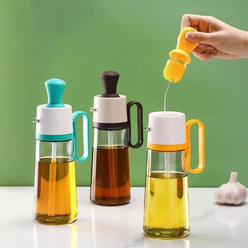 Dispenser Duplo Azeite Óleo Vidro Silicone 550ml Galheteiro 2 em 1 Pote Grande