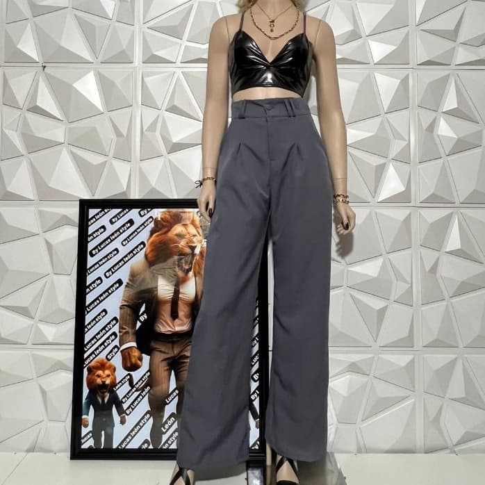 CALÇA PANTALONA LISTRADO ALFAIATARIA CALÇA FEMININA CALÇA PERNA LARGA LISTRADA  LISA