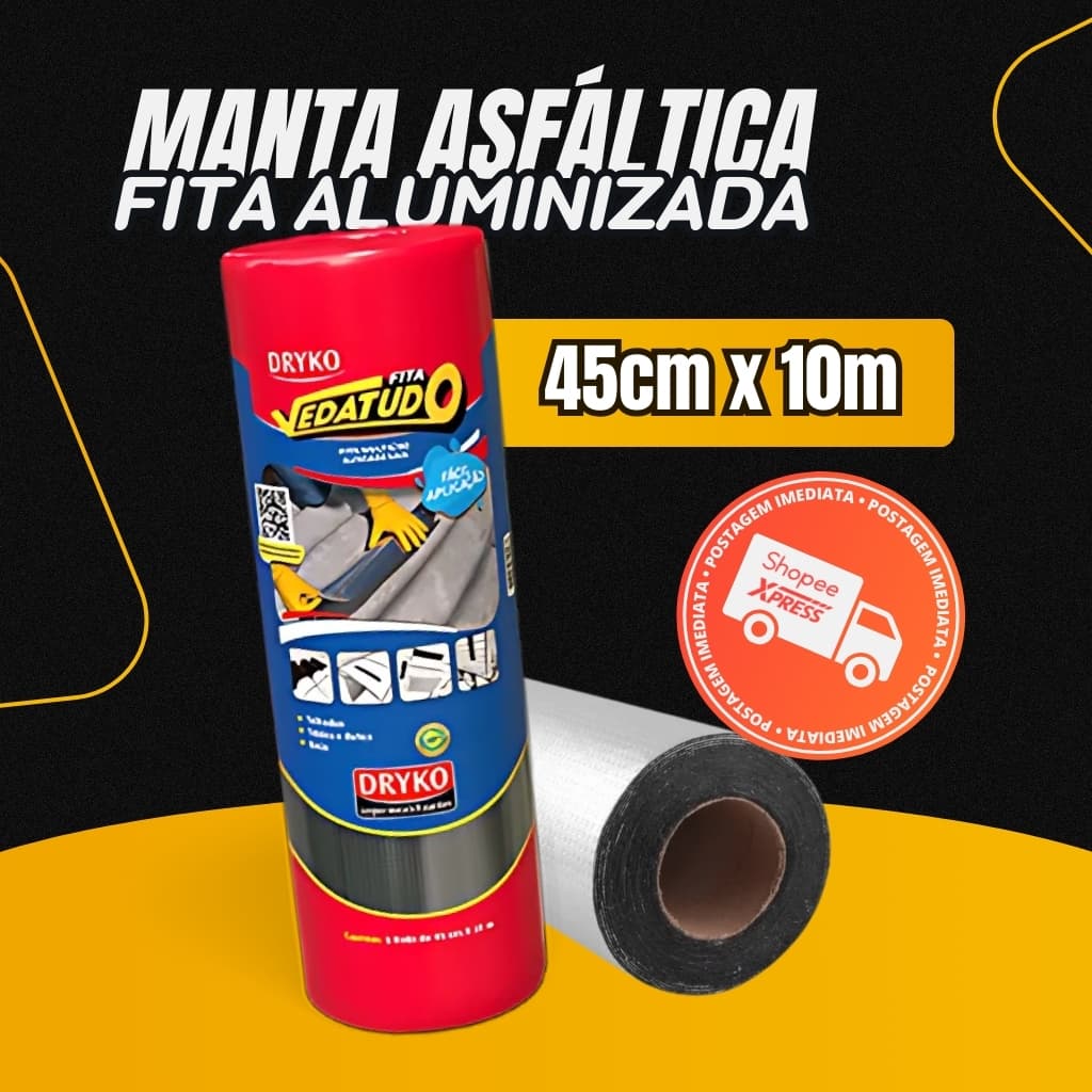 Manta Asfáltica Fita Auto Adesiva Aluminizada - 45cm X 10m Dryko