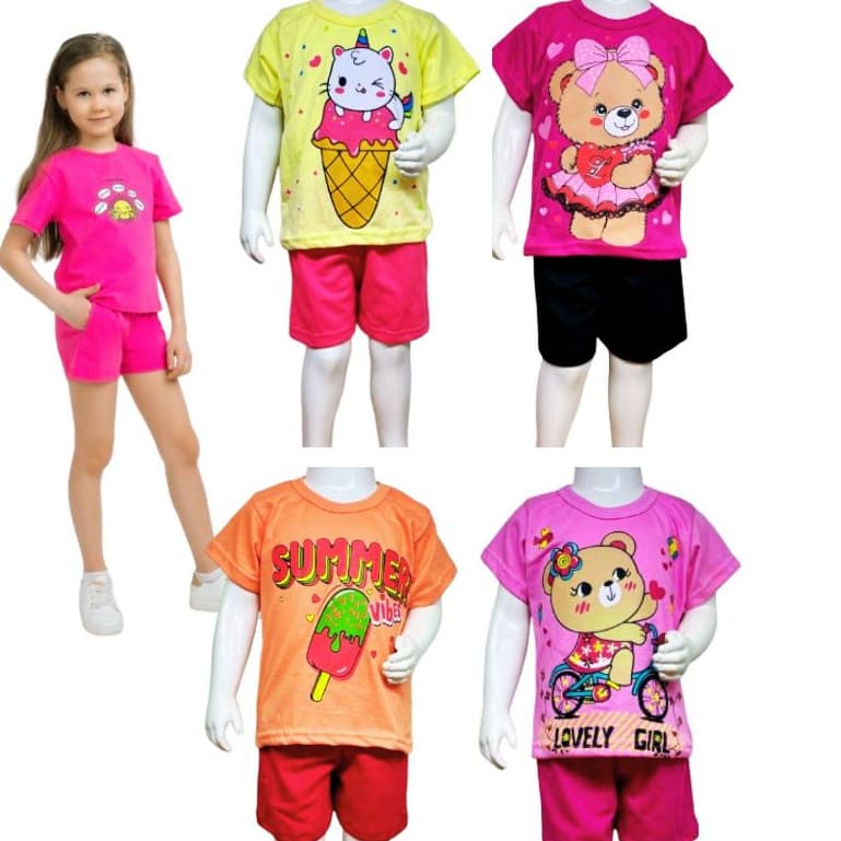 Roupa Menina Infantil Conjunto Feminino Menina 6 peças 3Blusa +3shorts