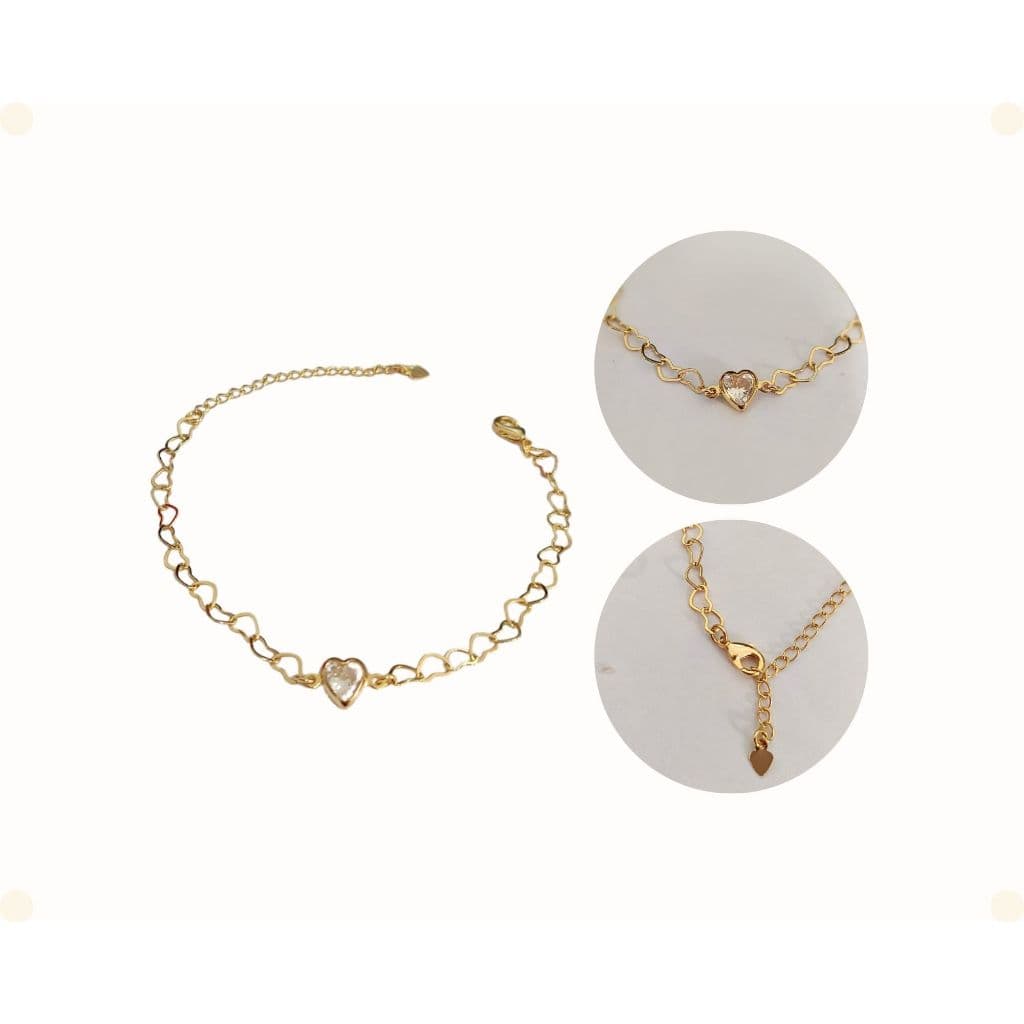 Pulseira Coração Elos Banhado Ouro Pedra Zircônia Extensor Dourada Pedra Brilhante Coracao Delicado