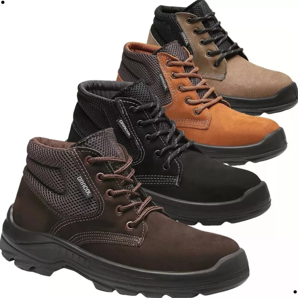 Bota Botina Segurança Couro Nobuck Impermeável Coturno Bracol Dubai Bae Bico PVC Resistente C/ CA