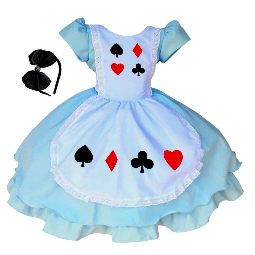 Vestido Infantil Alice No País Das Maravilhas, festa, fantasia com tiara