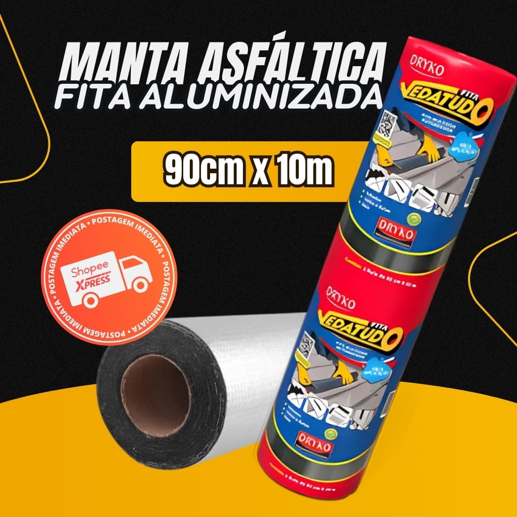 Fita Adesiva De Manta asfáltica adesiva Aluminizada Dryko - 90cm x 10m - VEDATUDO DRYKO