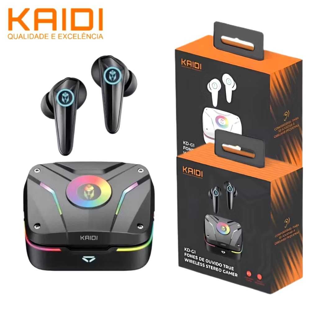 Super Fone Gamer ORIGINAL De Ouvido Bluetooth Kaidi KD-G1 Com RGB (TOCA +6H DIRETO) - ENVIO IMEDIATO