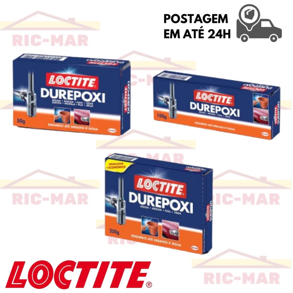 Durepoxi Loctite Solda Molda Fixa e Veda Endurece até em baixo d'água - 50g 100g e 250g