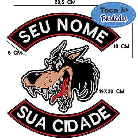 Patch Bordado Lobo Wolf - Texto Livre - 32,5x29 cm Cód.1760 Seu Nome Sua Cidade