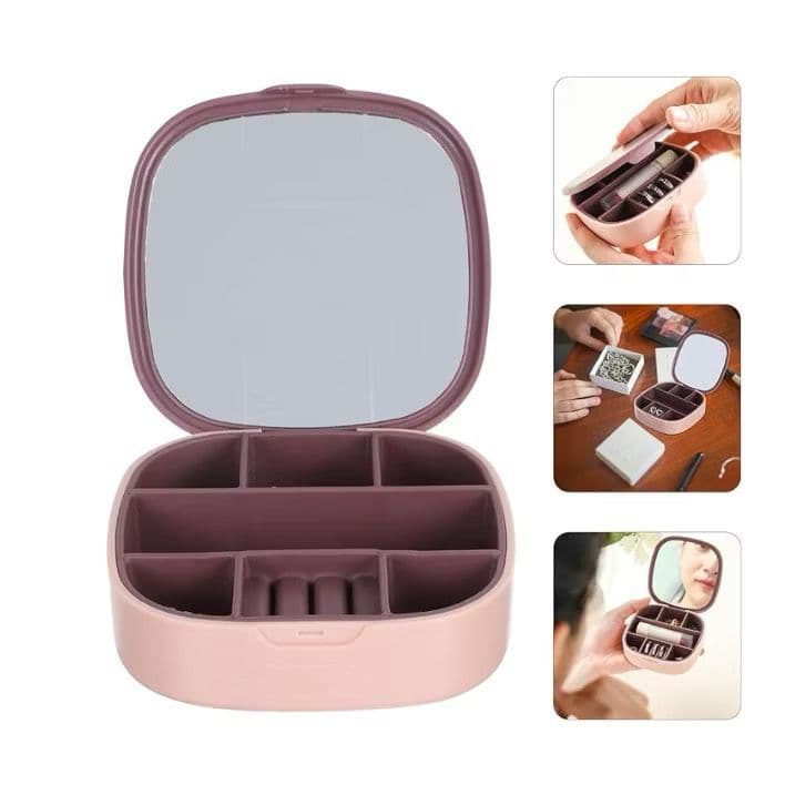 Porta-Joias Portátil com Espelho – Elegância e Organização para o Dia a Dia ou Viagens!