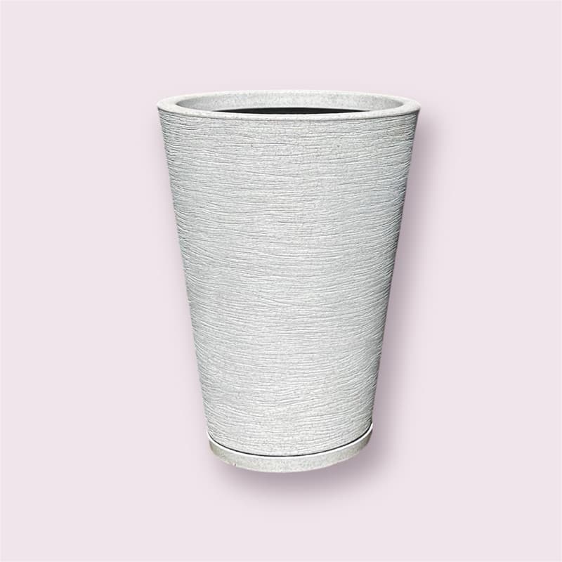 Vaso Polietileno para Plantas Decorativo Coluna Redonda Escovada com Prato Coletor N3