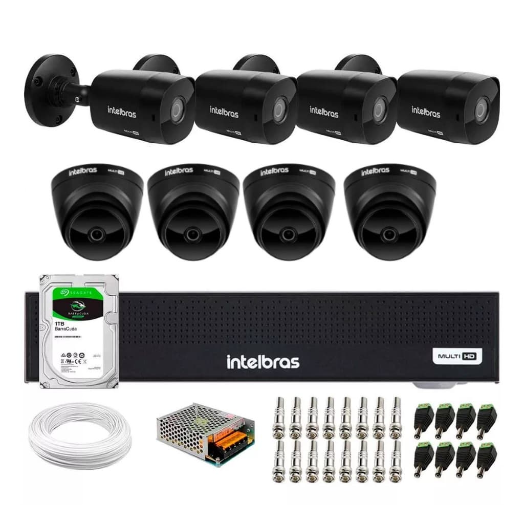 Kit Cftv 8 Câmeras Black Full Hd 1080p 2mp Dvr Intelbras 8ch