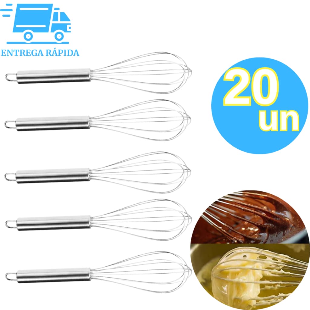 Kit 20 Batedor Fouet Fue Inox Profissional De Ovos Massas Claras Cabo Reforçado 30cm para Padaria