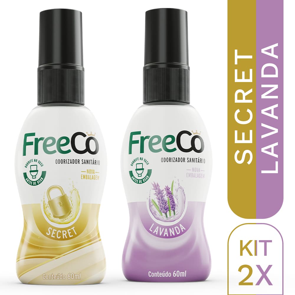 Kit 2 Bloqueadores de Odores FreeCô – 1 Lavanda + 1 Secret (60ml cada)