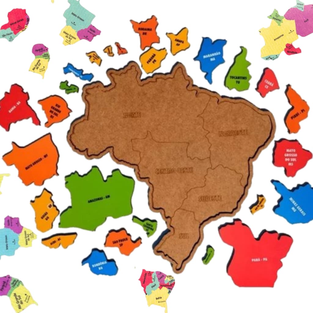Quebra Cabeça Mapa Do Brasil Brinquedo Educativo pedagógico Médio 38x37 MDF Peças individual Estados