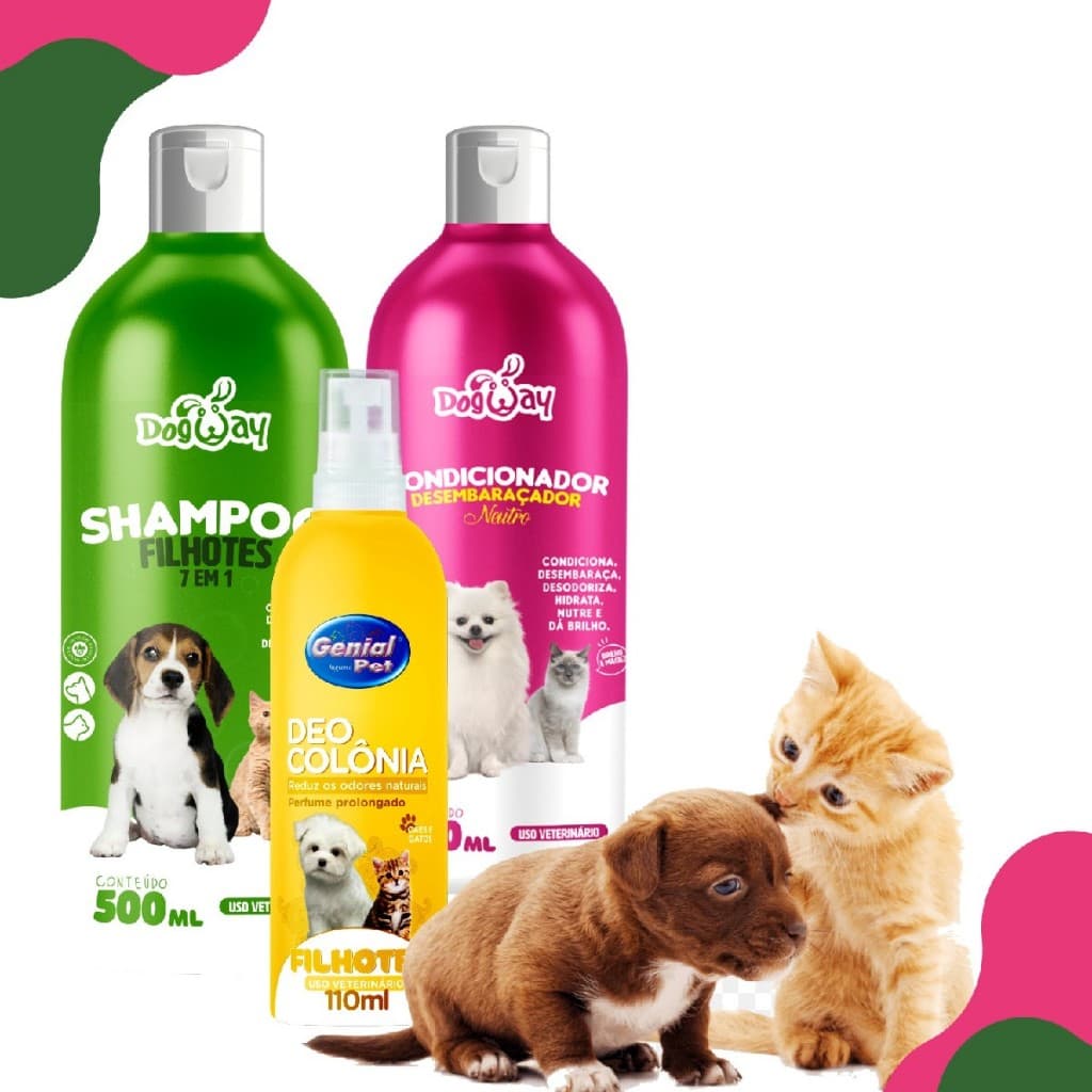 Kit Banho Filhotes Shampoo E Condicionador + Perfume para Cachorro e Gato Genial Pet - 500 ml