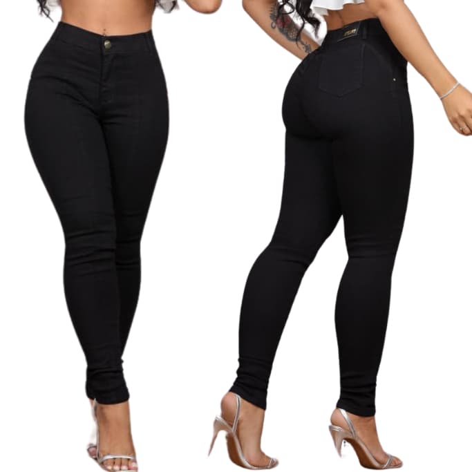 Calça Preta Skinny Jeans Com Lycra Básica Cintura Alta Uniforme