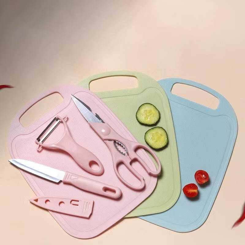 KIT Facas Tesoura Descascador Tábua Coloridos de Cozinha Aço Inoxidável 4 PEÇAS