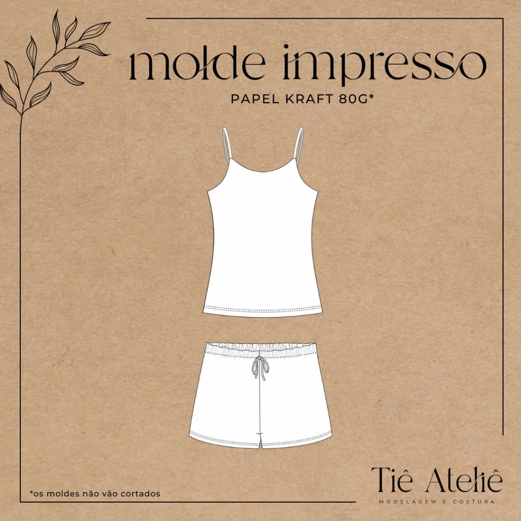 MOLDE EM PAPEL KRAFT DE PIJAMA ALCINHA BABY DOLL PARA COSTURA MODELAGEM EM PAPEL KRAFT