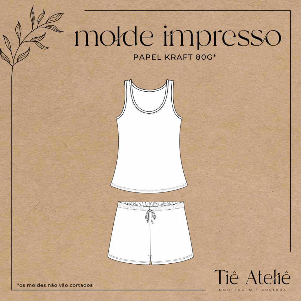 MOLDE EM PAPEL KRAFT DE PIJAMA REGATA FEMININO PARA COSTURA MODELAGEM EM PAPEL KRAFT