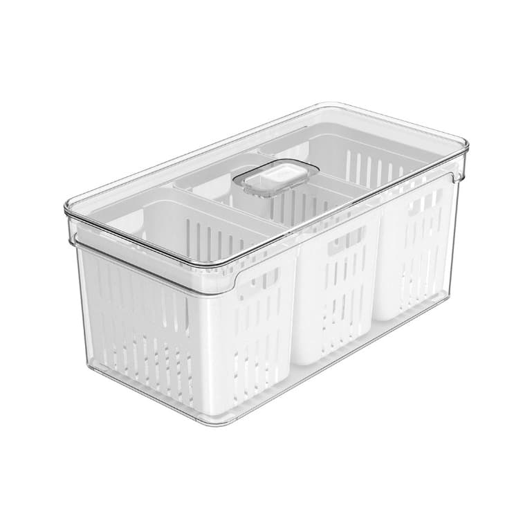 Organizador de Geladeira 5L Com 3 Cestos Tampa Acrílico Clear Fresh - OU