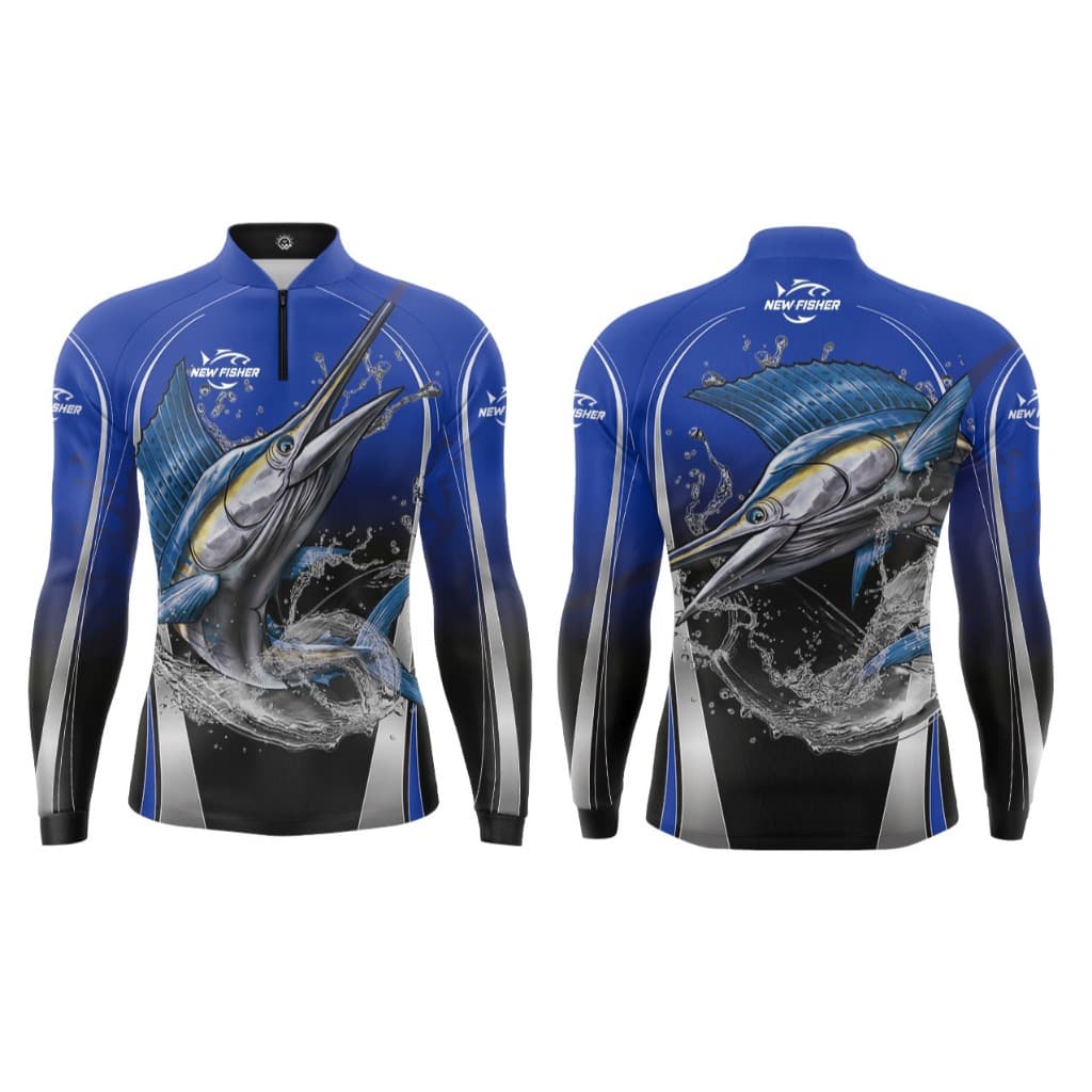 Camisa Camiseta de Pesca Marlin Gola Zíper Proteção Solar UV New Fisher - NF08