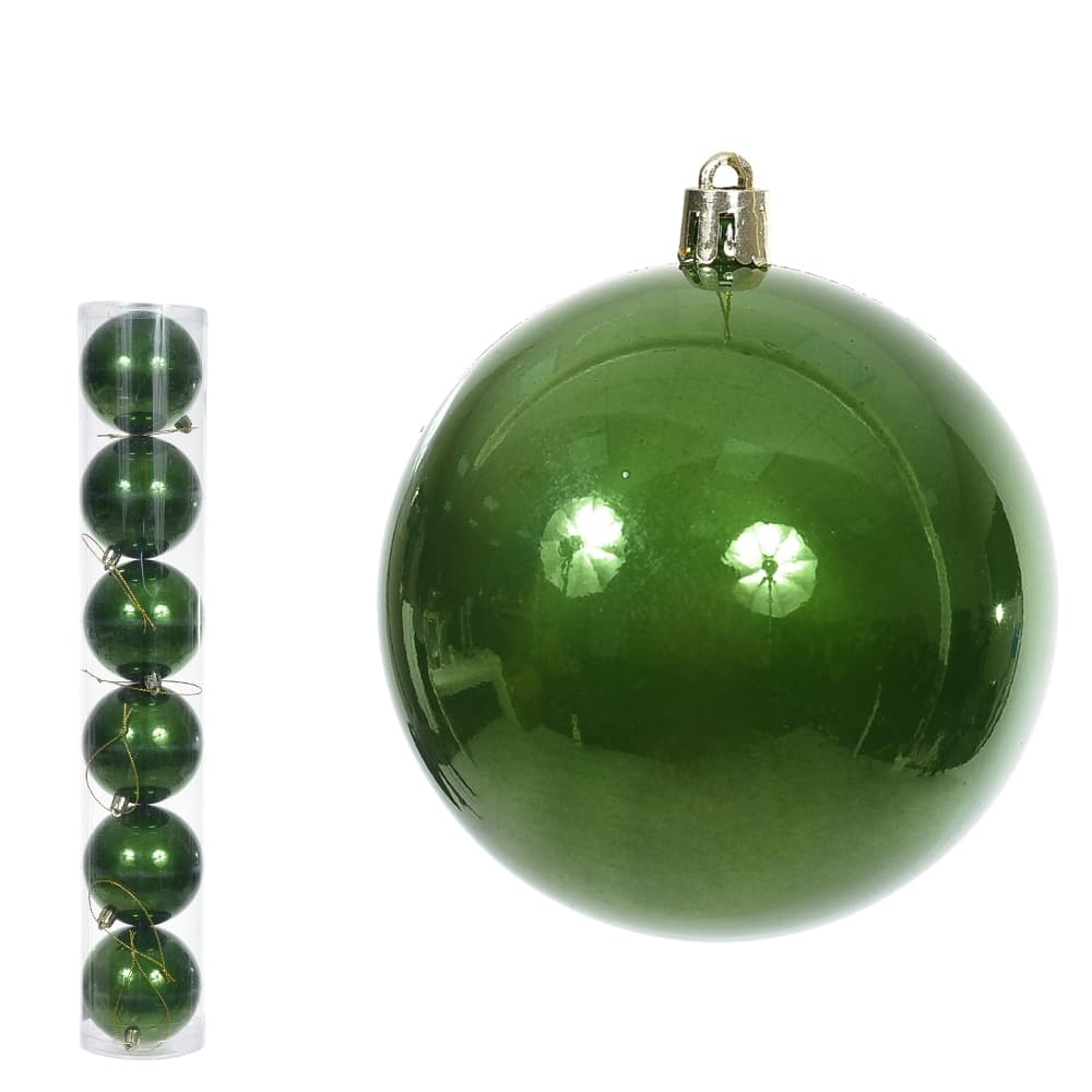 Jogo 6 Bolas De Natal Tubo Verde Perolada 8 Cm