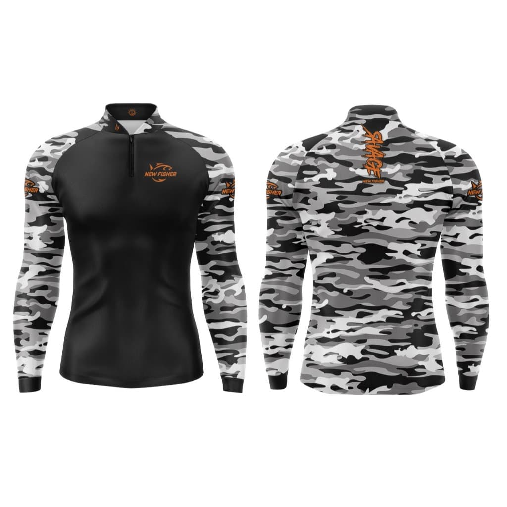 Camisa Camiseta de Pesca Camuflada Savage Gola Zíper Proteção Solar UV New Fisher NF04