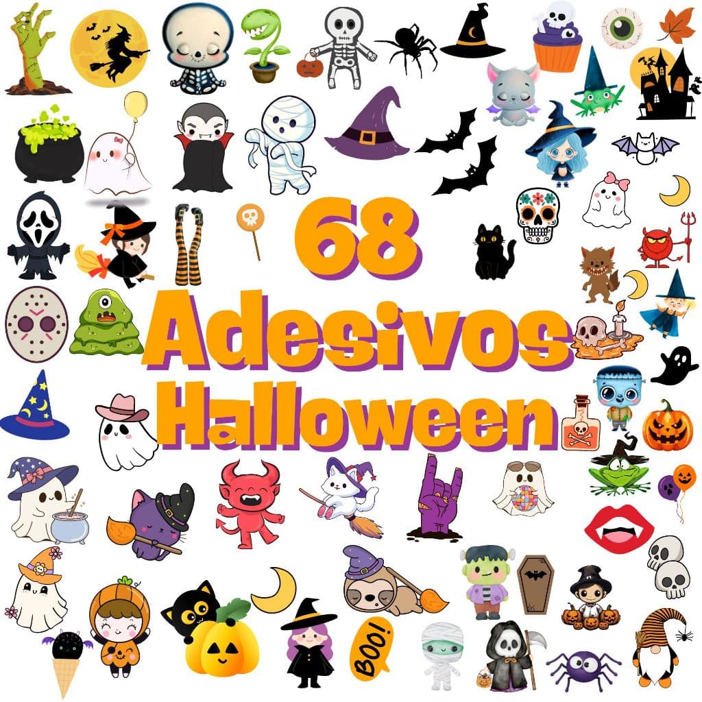 Kit 68 Adesivos Halloween para caderno, planners, copos, agendas, à prova d'água