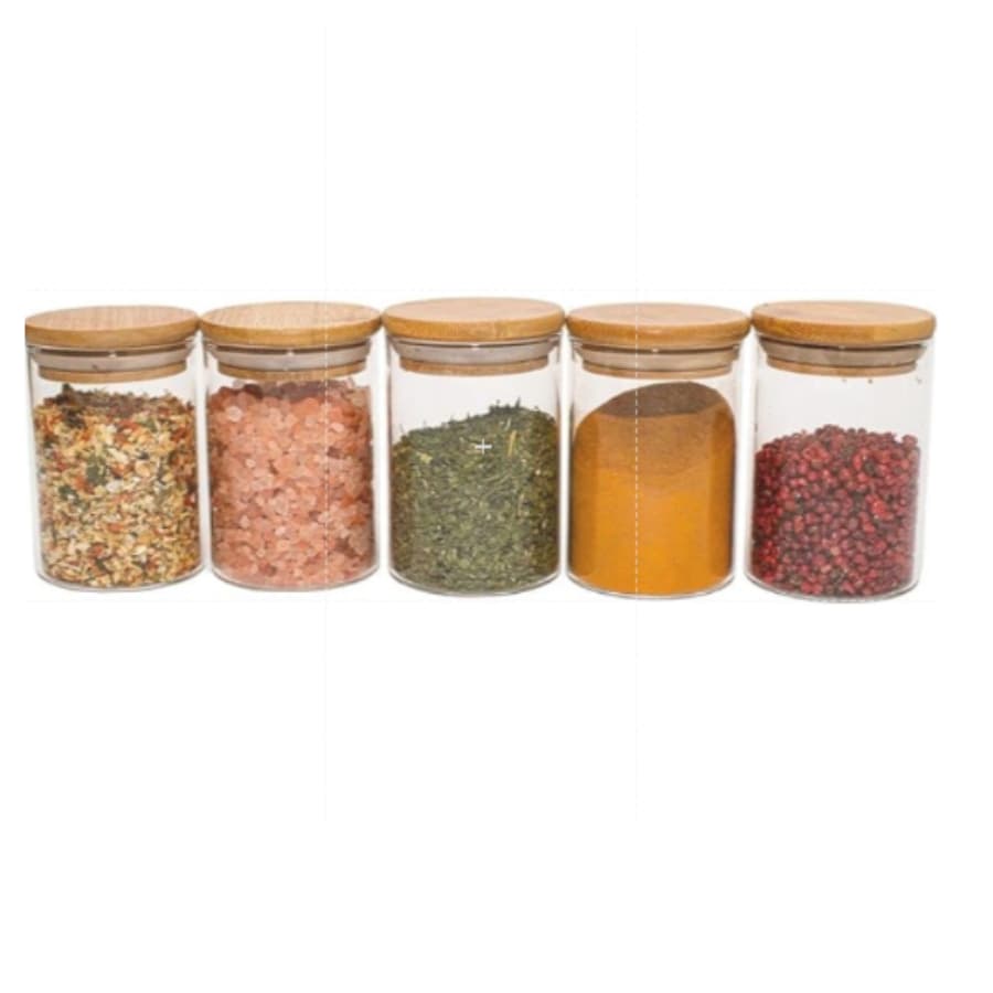 1 Pote de Vidro Herméticos Porta Temperos e Mantimentos com Tampa de Bambu 250ml