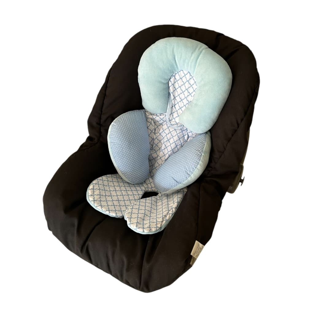Almofada Apoio Para Bebe Conforto Suporte Carrinho Redutor Encosto Dupla Face com Apoio de Pescoço Removível Azul Claro