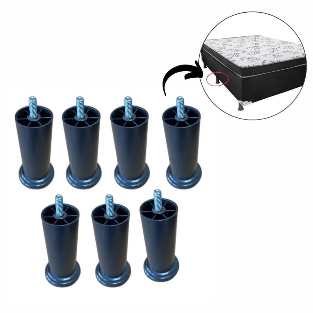 Kit Pés para Cama Box e Baú 12cm Rosca Padrão - Plástico Reforçado Preto